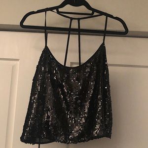 Black sequin cropped tank